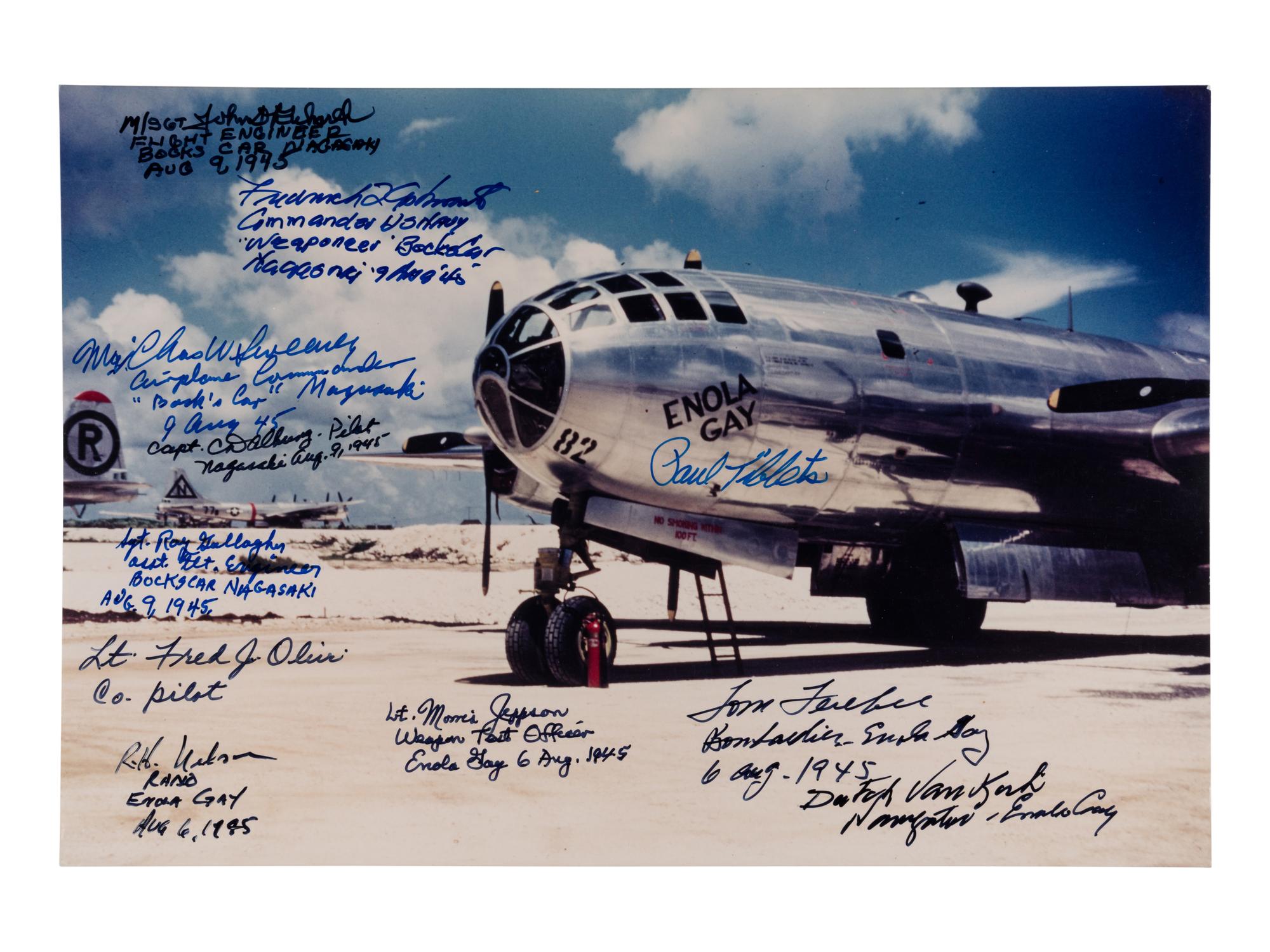 [ATOMIC BOMB]. Photograph of Enola Gay and Bockscar, SIGNED by crew members. 1945