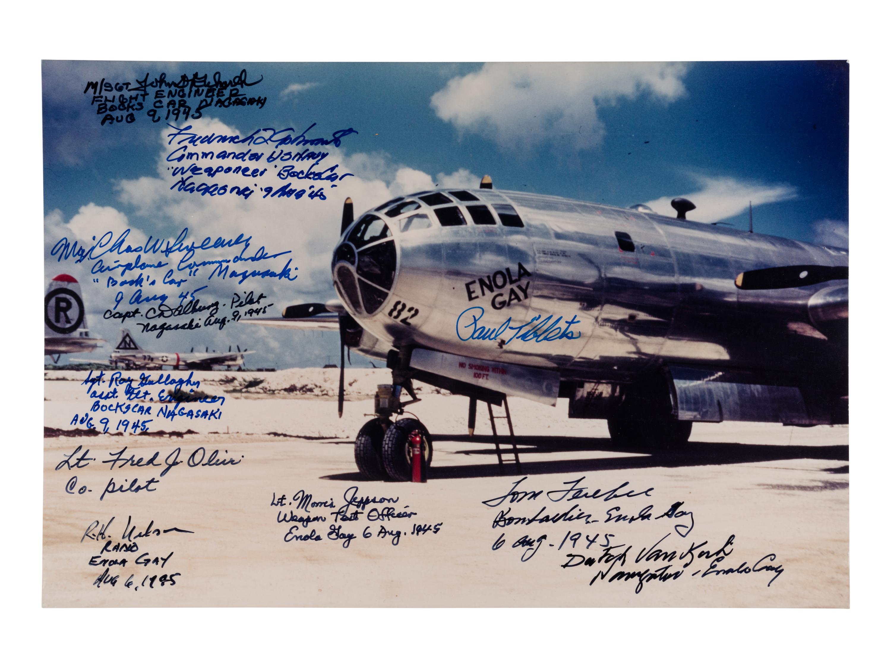 [ATOMIC BOMB]. Photograph of Enola Gay and Bockscar, SIGNED by crew members. 1945