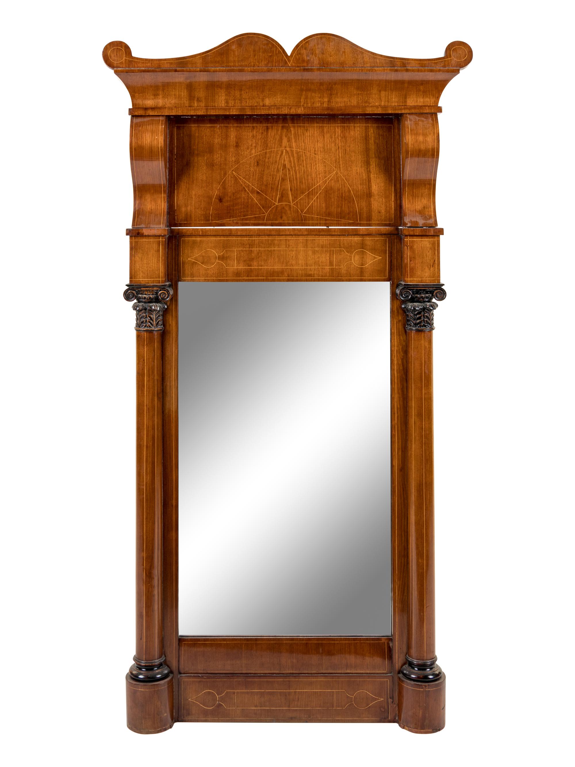 A Biedermeier Walnut and Marquetry Mirror