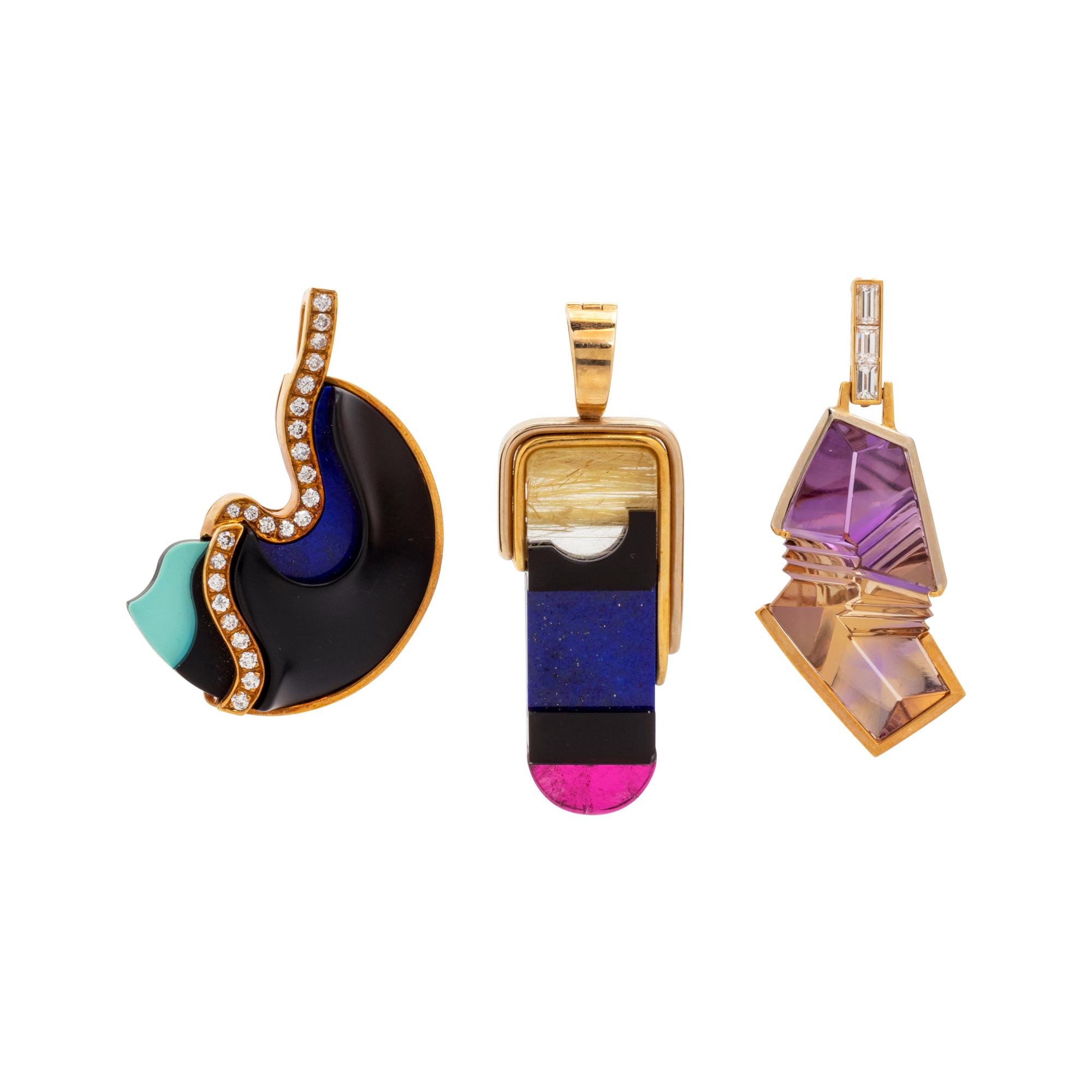 COLLECTION OF ABSTRACT PENDANTS AND CHAIN