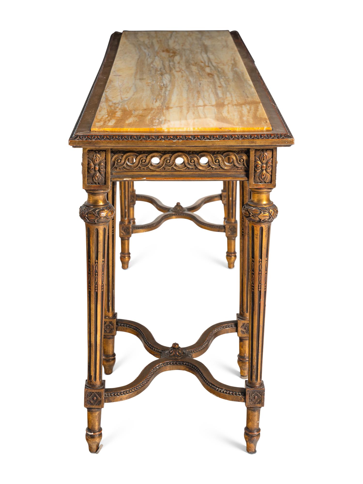 A Louis XVI Style Giltwood Marble-Top Console Table