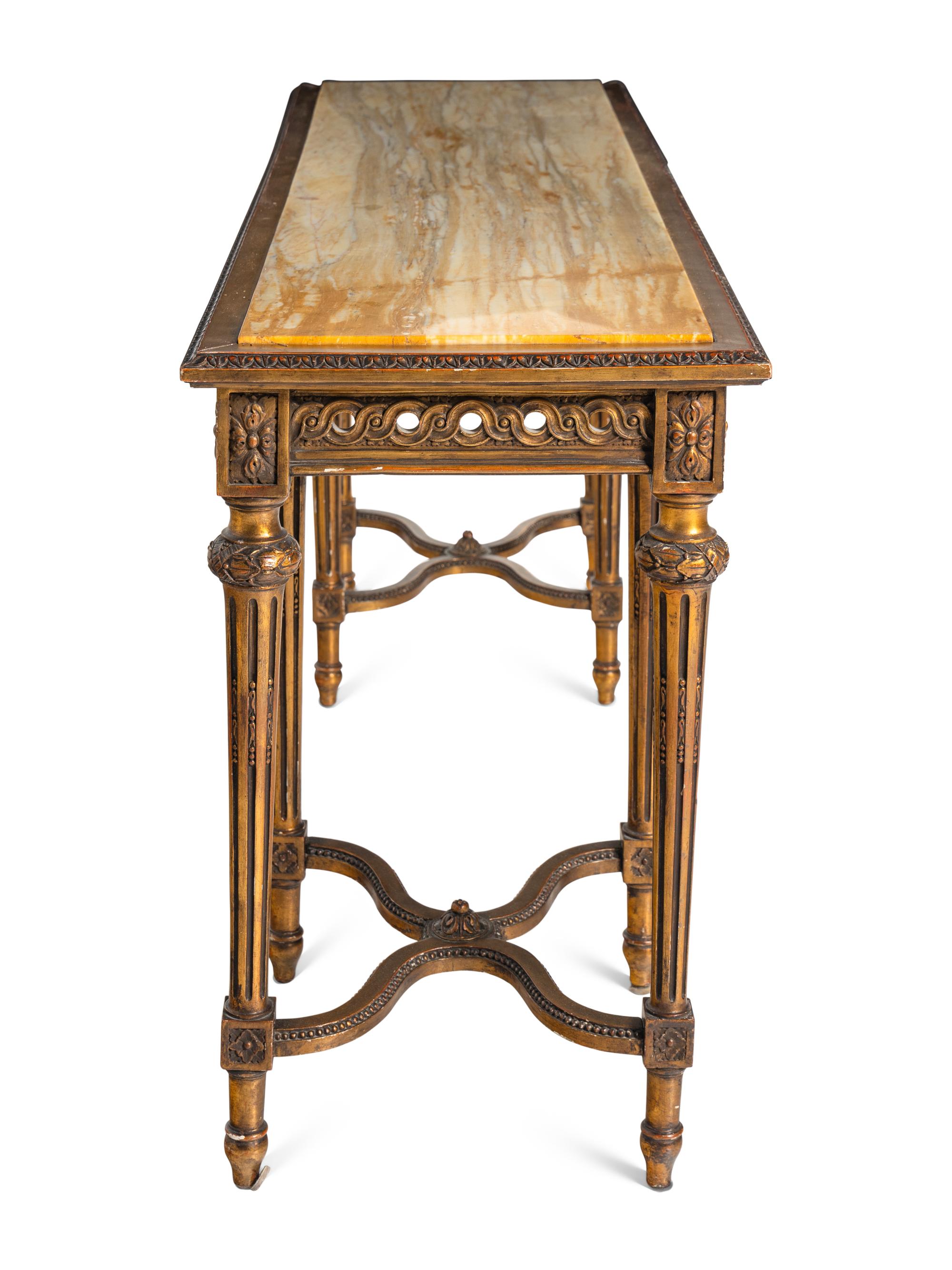 A Louis XVI Style Giltwood Marble-Top Console Table