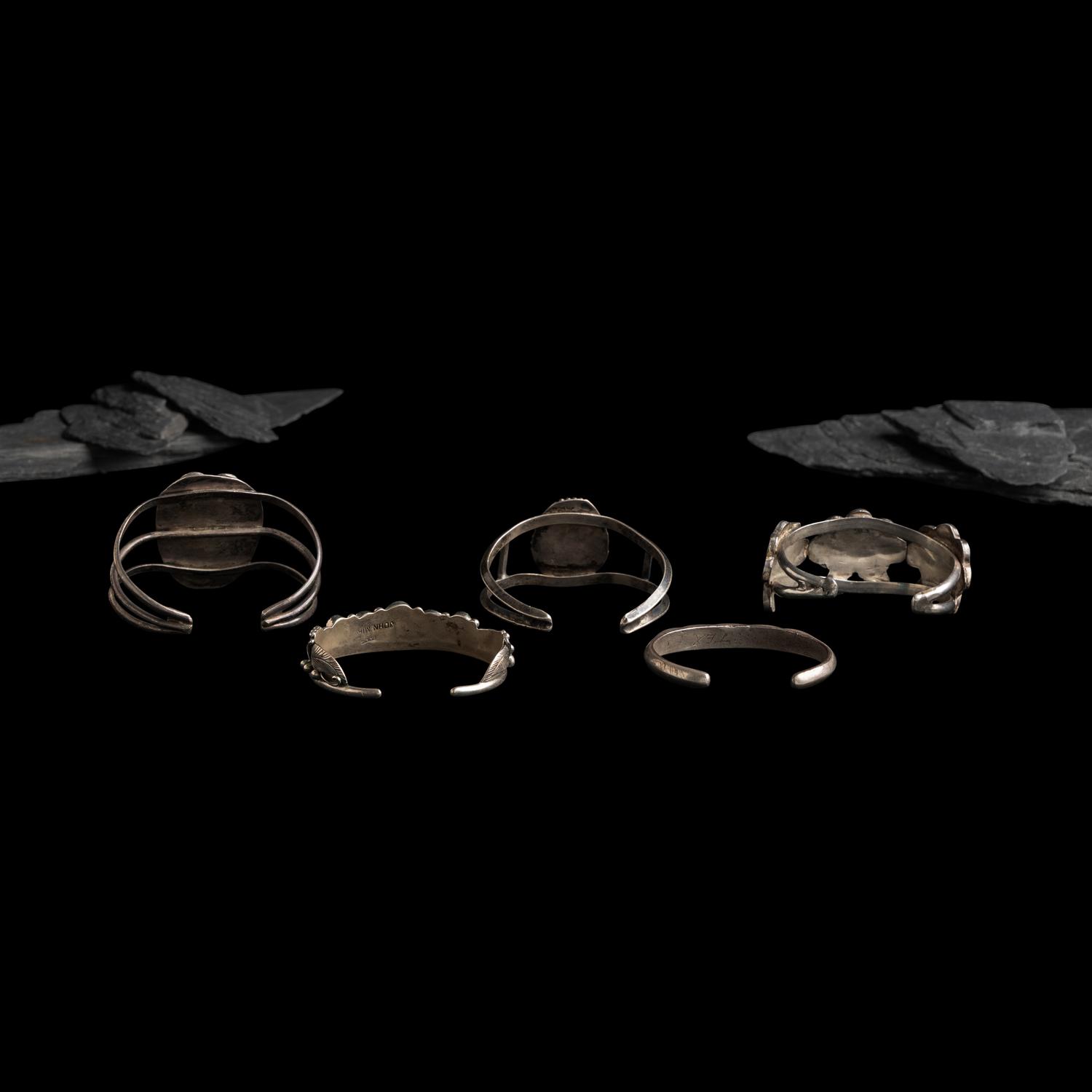 Navajo and Zuni Silver Cuff Bracelet with Inlay