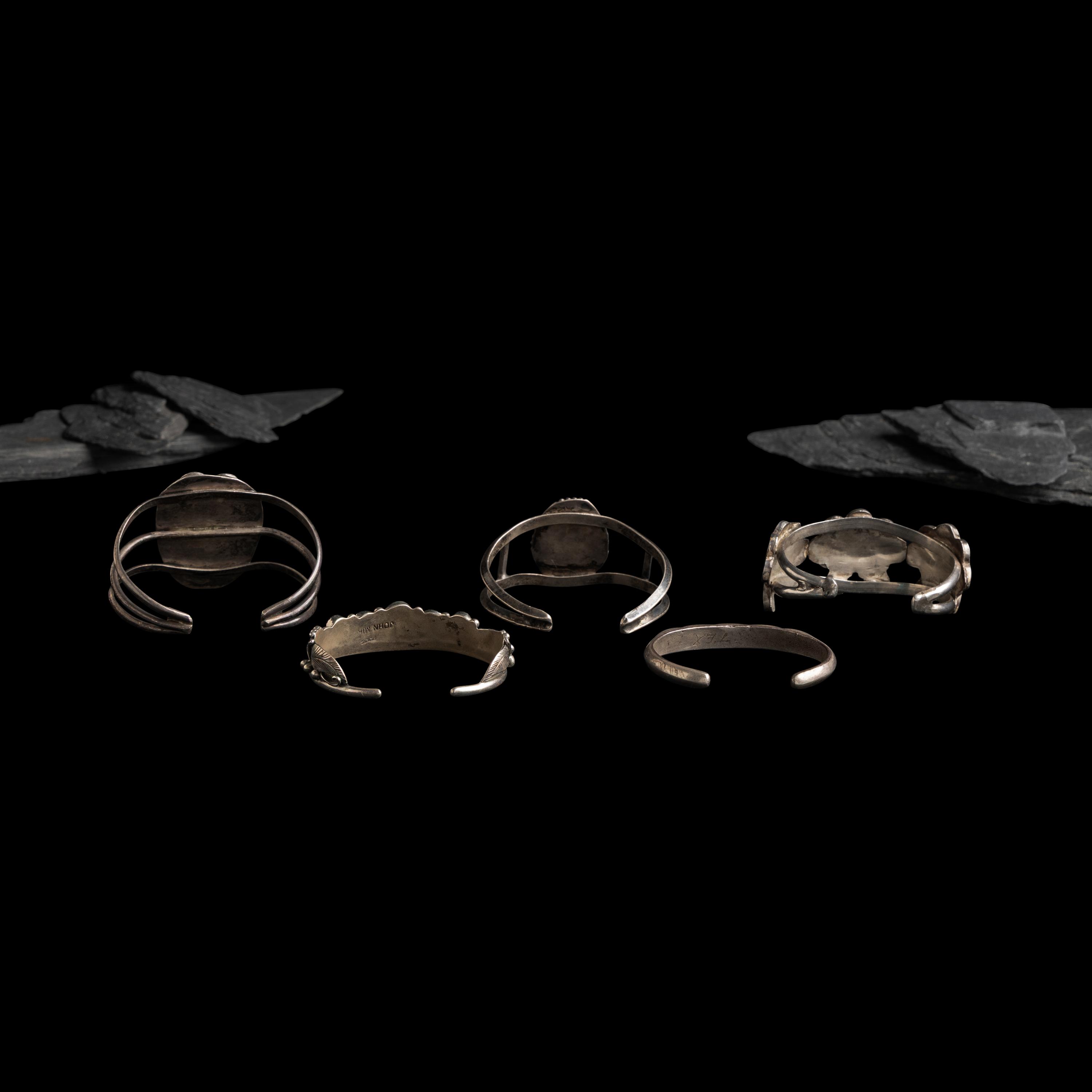 Navajo and Zuni Silver Cuff Bracelet with Inlay