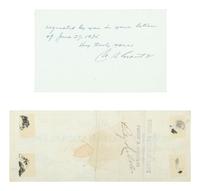 GRANT, Ulysses S. (1822-1885). Personal check signed ("U.S. Grant"). New York, 11 November 1881.