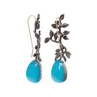 BLACKENED GOLD, TURQUOISE AND DIAMOND PENDANT EARRINGS