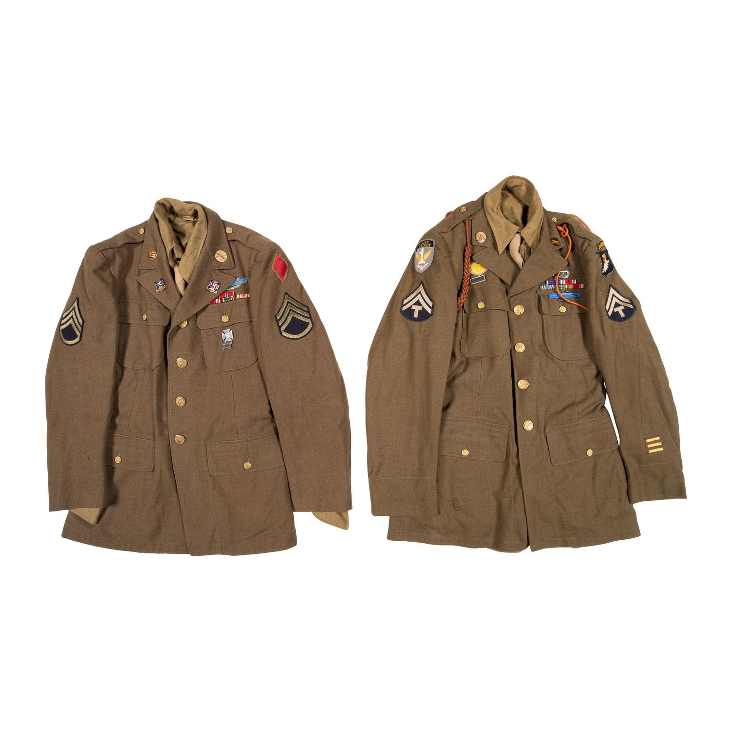 Group of 9 WWII US Army Enlisted Service and Ike Jackets from 101st Airborne, Army Air Corps, and More