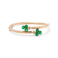 YELLOW GOLD, GREEN ASSEMBLED STONE AND DIAMOND BANGLE BRACELET