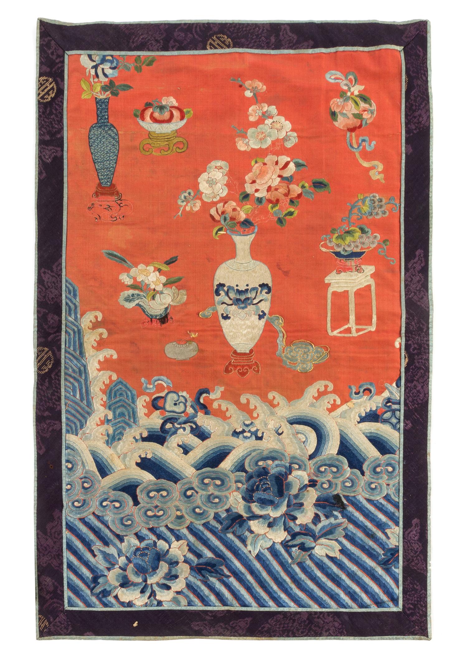 Eleven Chinese Embroidered Silk Panels Length of longest 31 inches. — LATE QING DYNASTY