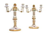 A Pair of Meissen Marcolini Period Porcelain Two-Light Candelabra, Height 13 1/4 inches.