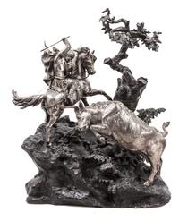 A Continental Patinated and Silvered Bronze Figural Group, (Likely French, Late 19th/Early 20th Century), Cavalry Soldier and Bull