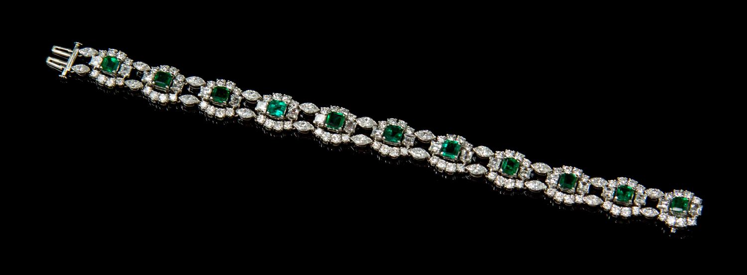 A Vintage Platinum, Emerald and Diamond Bracelet, Oscar Heyman Brothers, 20.80 dwts.