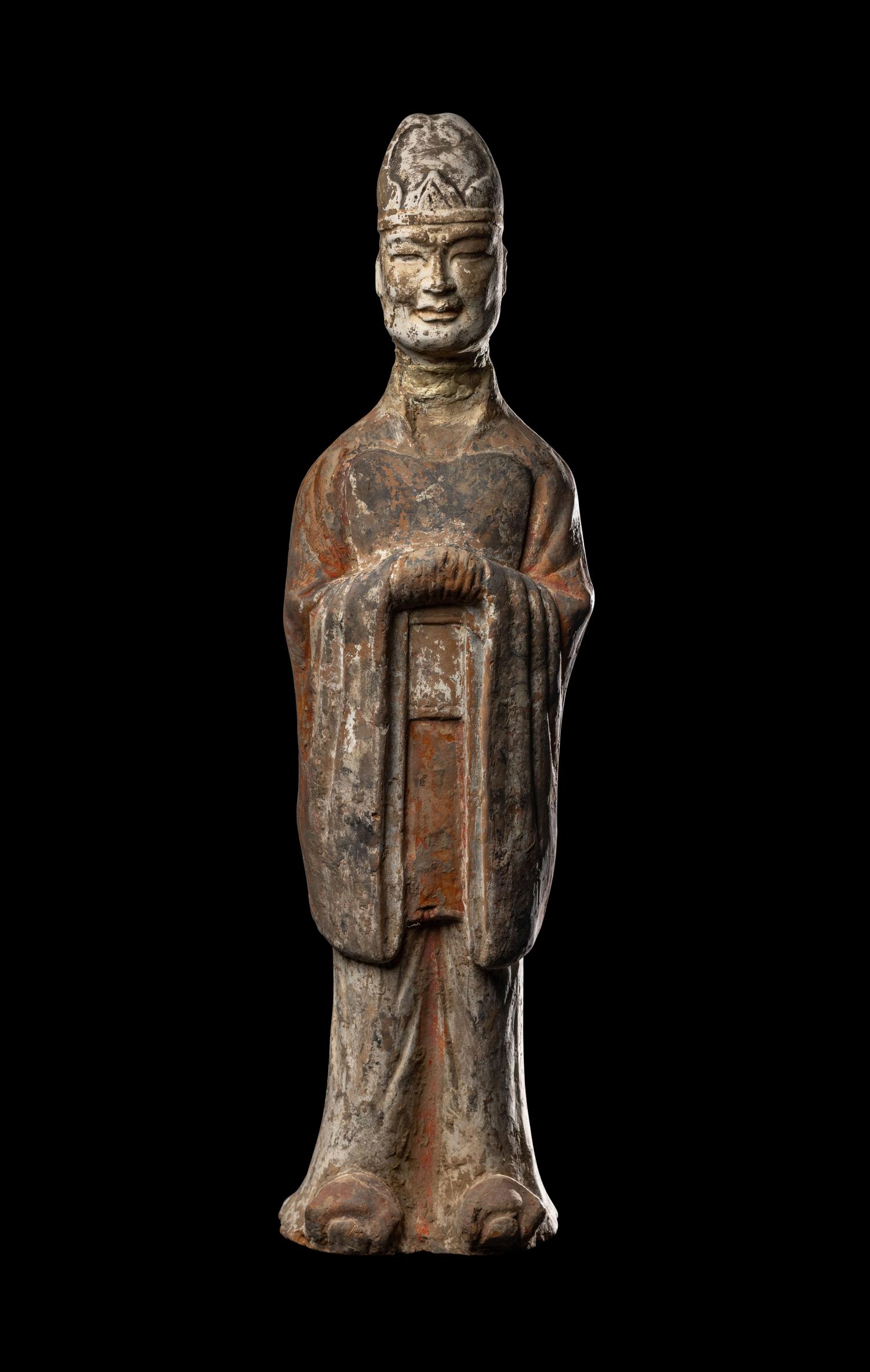 A Chinese Painted Pottery Figure of Standing Official