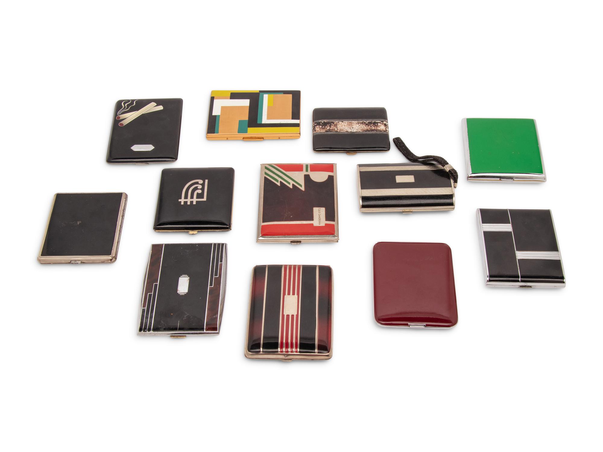 A Group of Twelve Art Deco Enamel Cigarette Cases