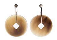A Pair of Hermes Tsuba Horn and Silver Earrings, 2" x 3".