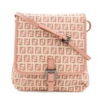 A Fendi Peach and Beige Monogram Canvas Cross Body Bag, 9" x 9" x. 5"; Strap drop: 20".