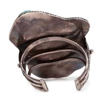 Large Navajo Silver Cuff Bracelet, with Turquoise Nuggets and Branch of Coral