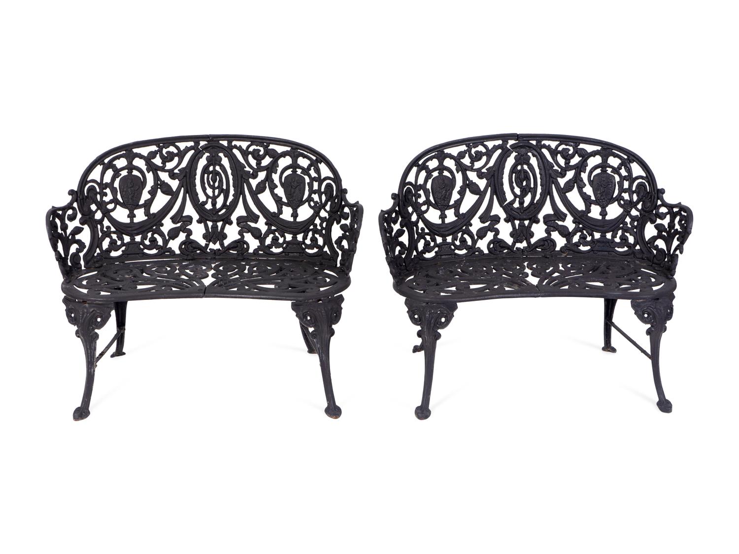 A Pair of Victorian Style Cast-Iron Garden Benches — 20TH CENTURY
