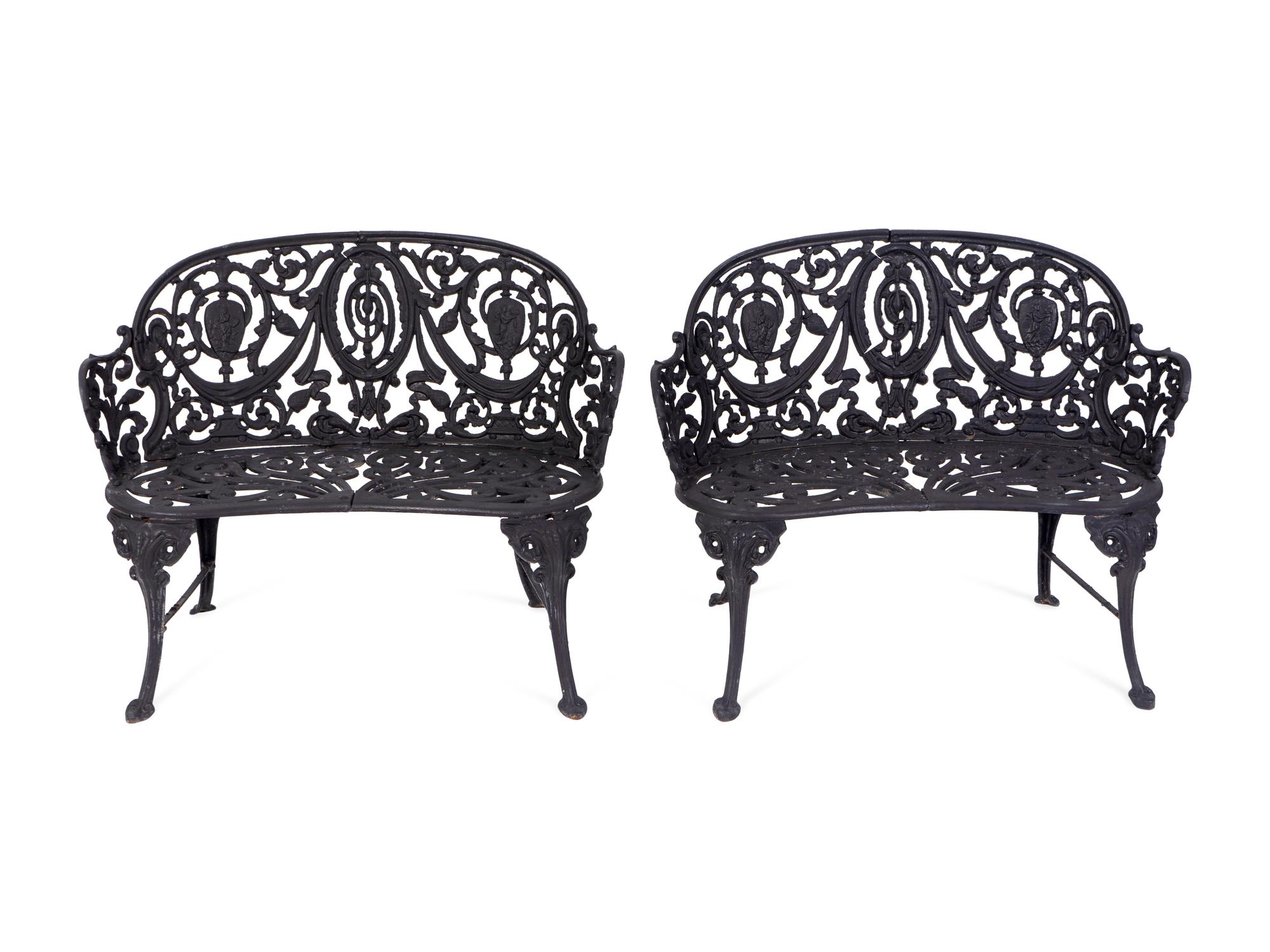 A Pair of Victorian Style Cast-Iron Garden Benches — 20TH CENTURY