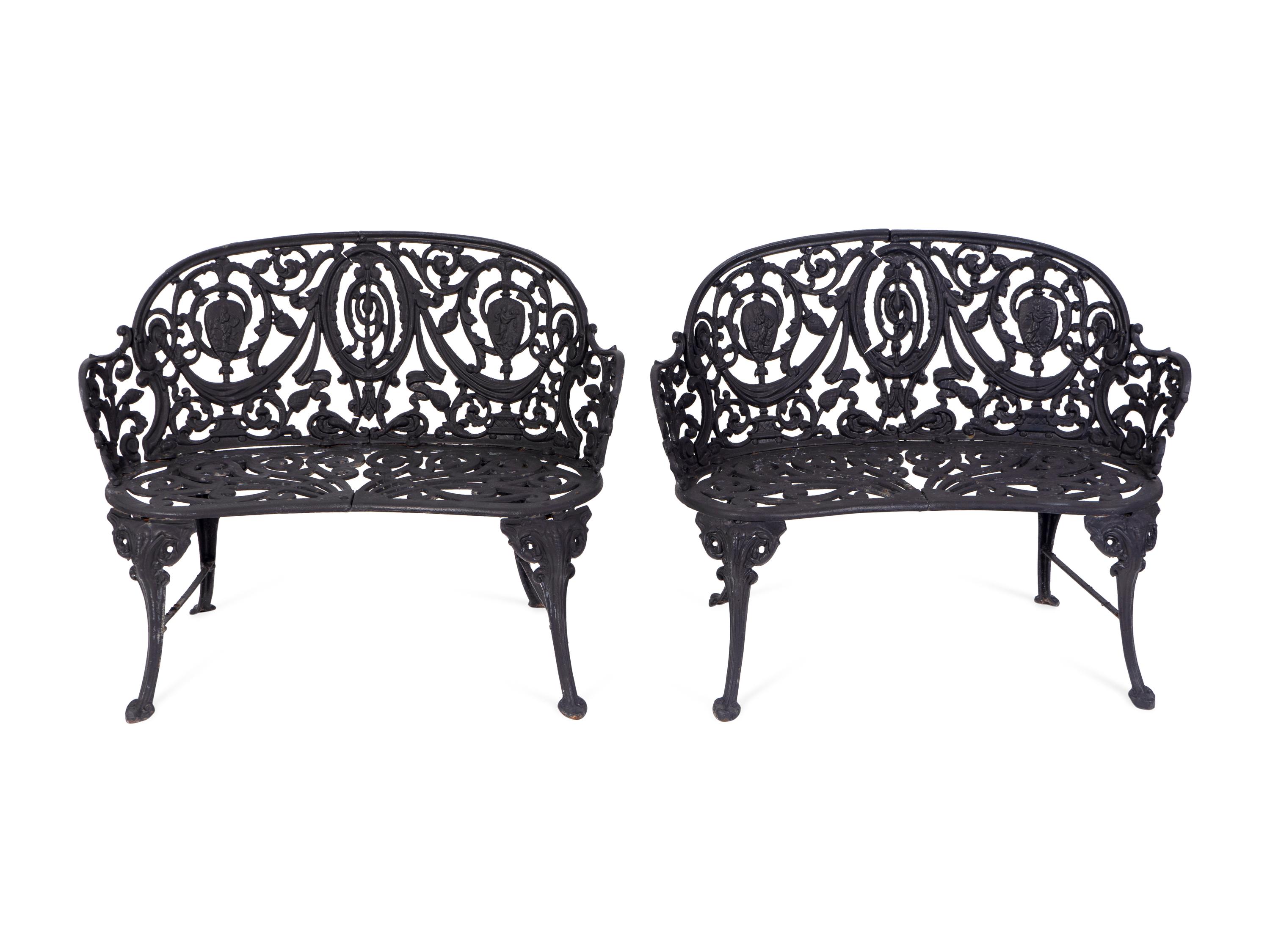 A Pair of Victorian Style Cast-Iron Garden Benches — 20TH CENTURY