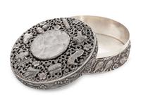 A Chinese Export Rose Quartz Inset Silver Covered Box