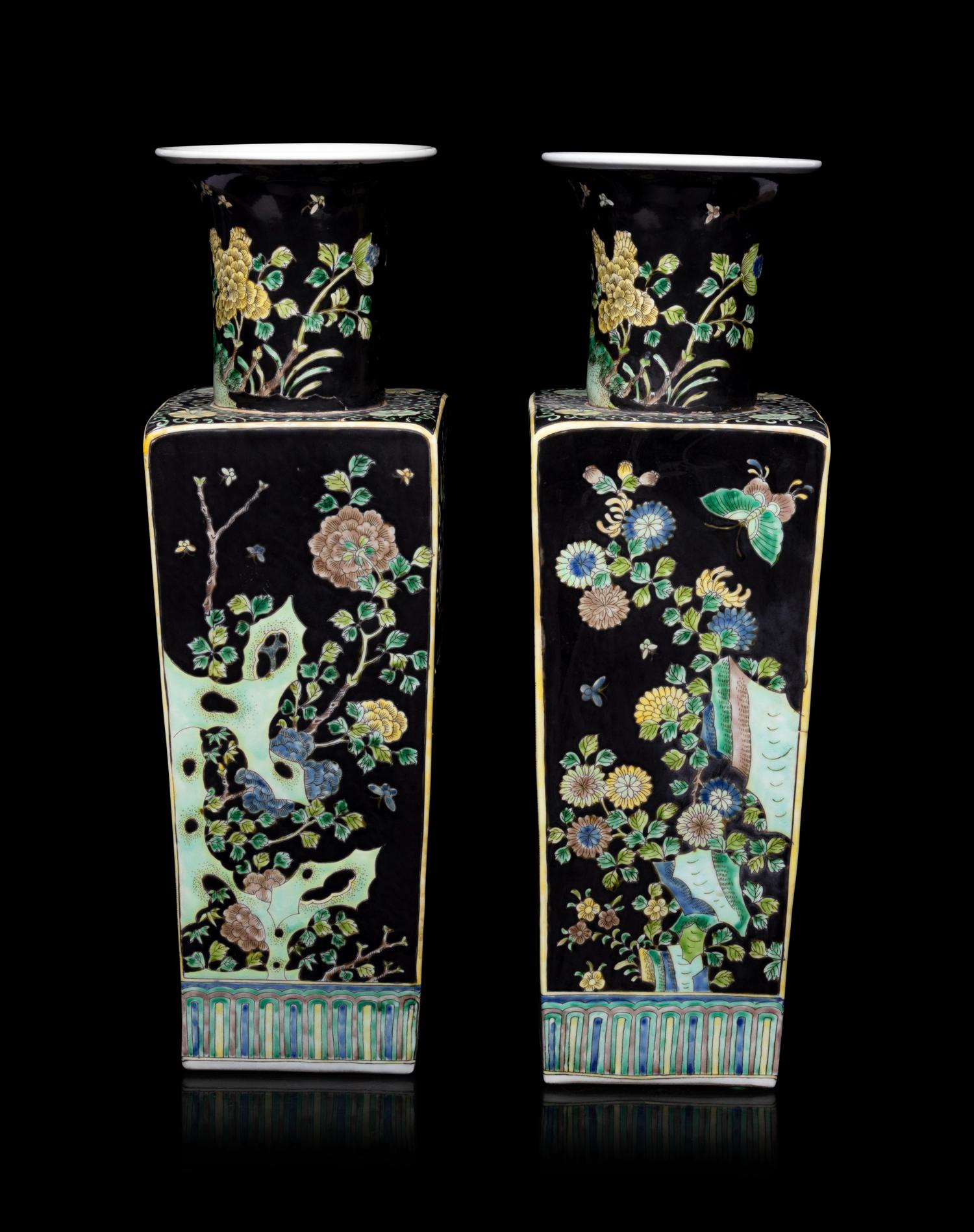 A Pair of Chinese Export Famille Noir Vases
