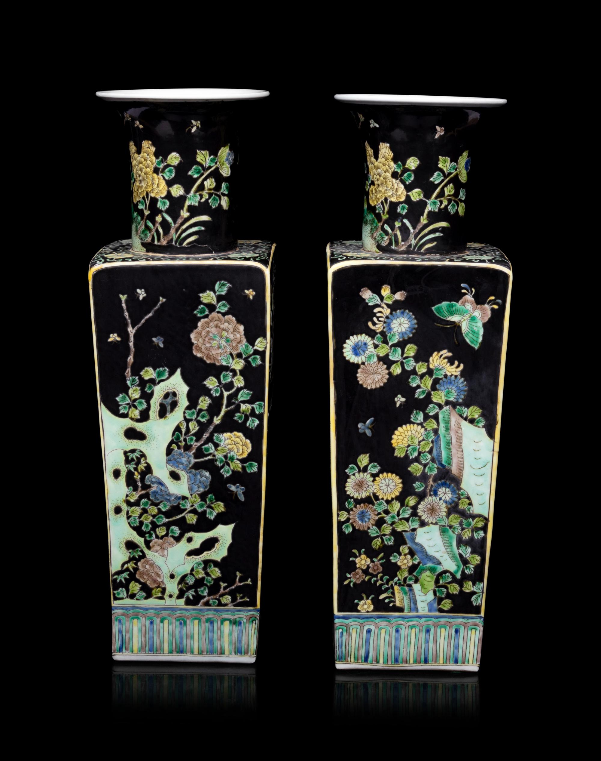 A Pair of Chinese Export Famille Noir Vases