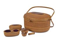A Nantucket Style Lightship Sewing Basket With Accessories, By Darryl and Karen Arawjo, Bushkill, PA, Dated "1994"