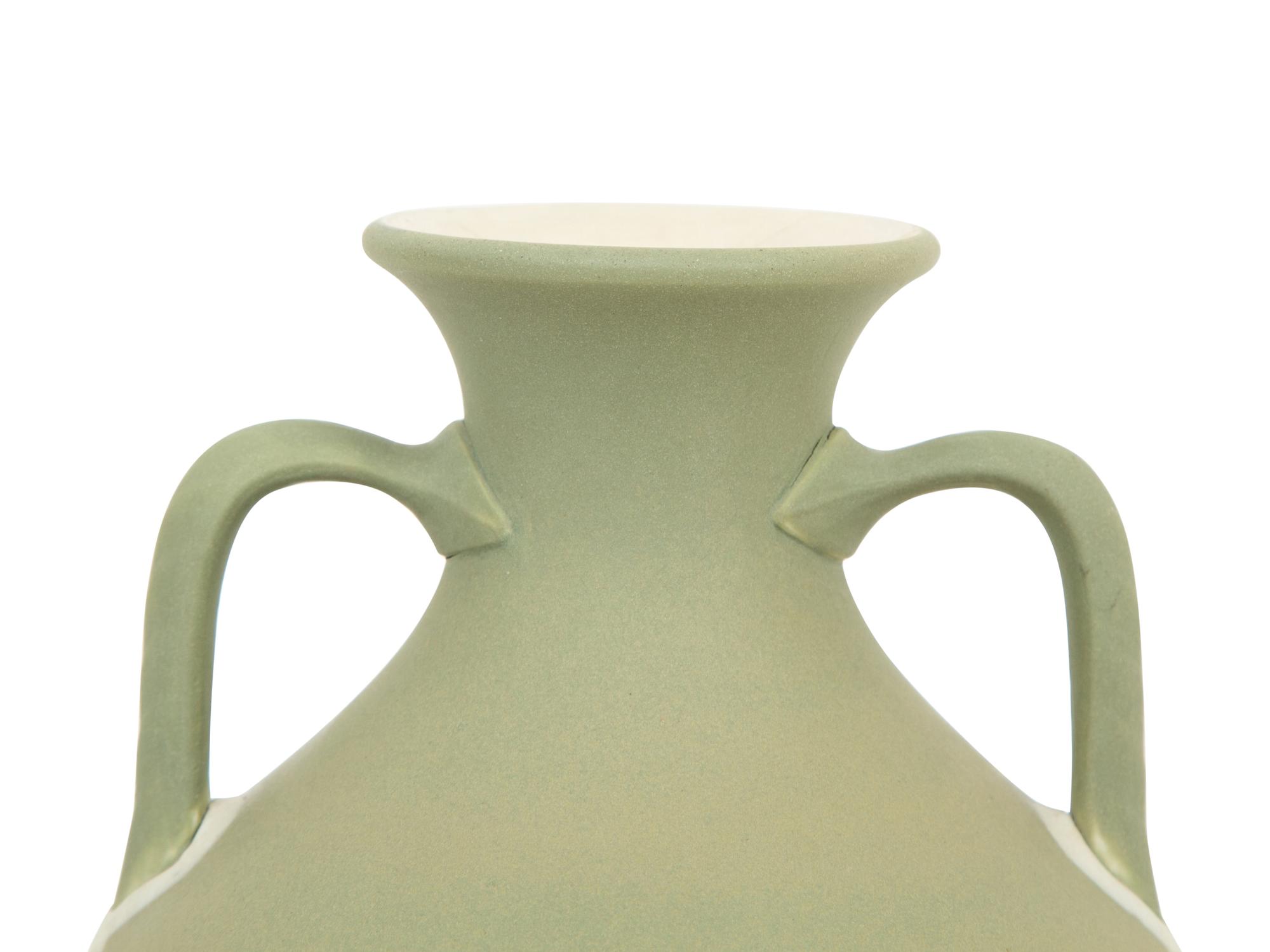 A Green Wedgwood Jasperware Portland Vase and Biscuit Barrell with Silver Plate Handle, Top and Base combined with biscuit barrell 323704/124