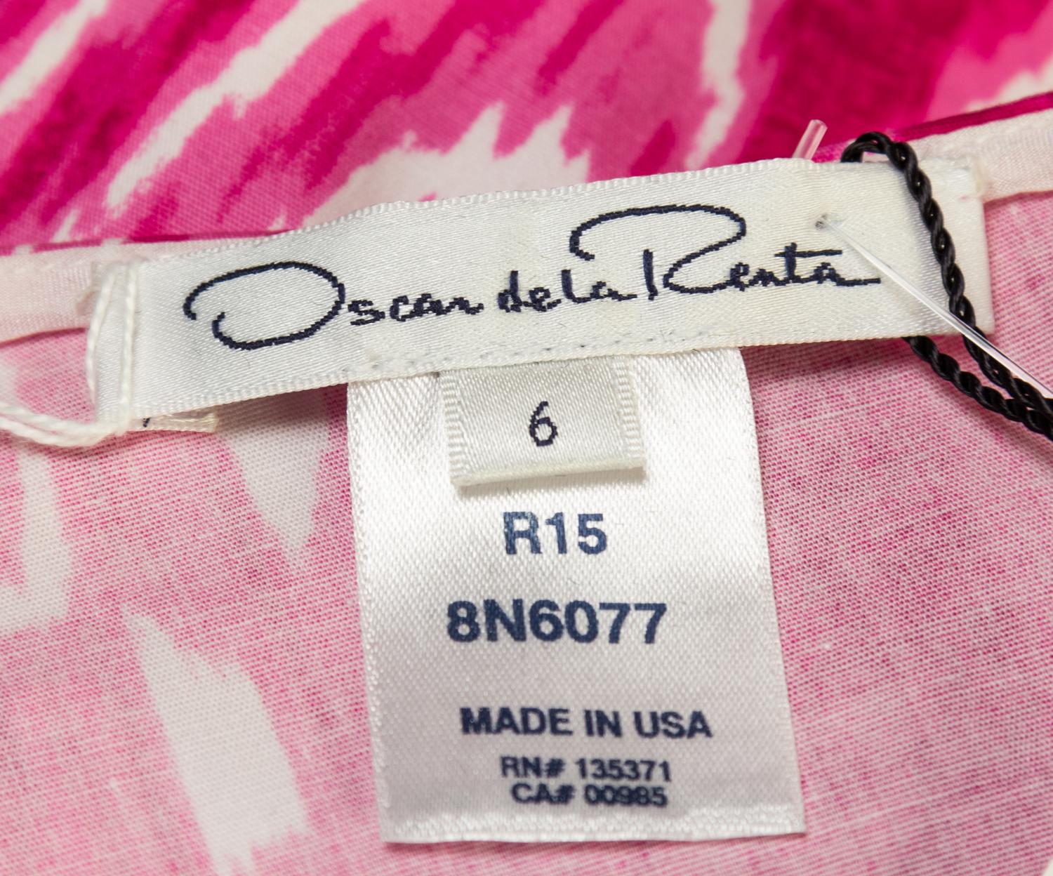 An Oscar de la Renta Pink and White Cotton Dress, Size: 6.