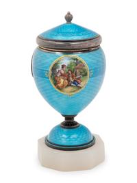 An Austrian Guilloché Enamel Silver Clock