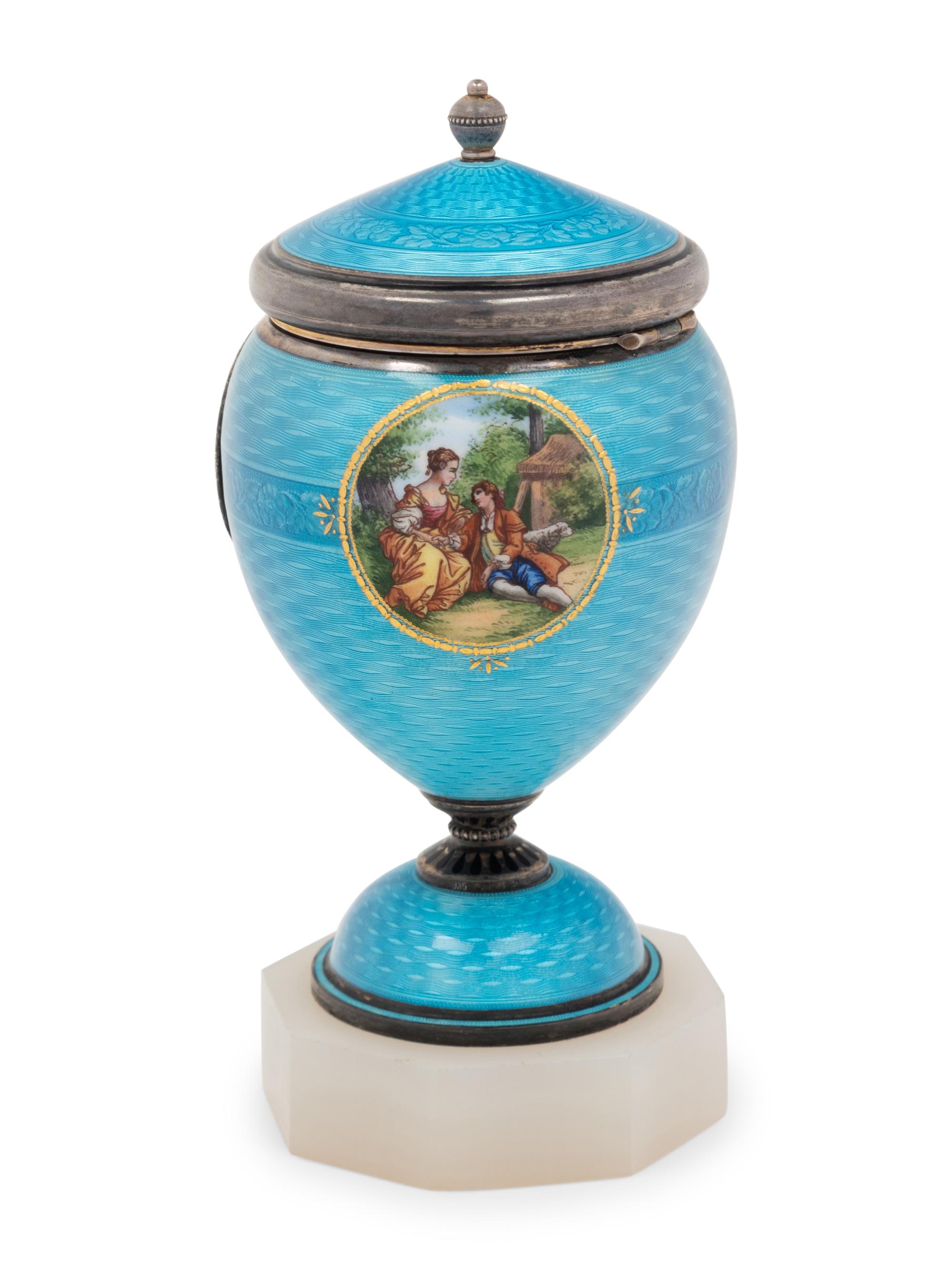 An Austrian Guilloché Enamel Silver Clock