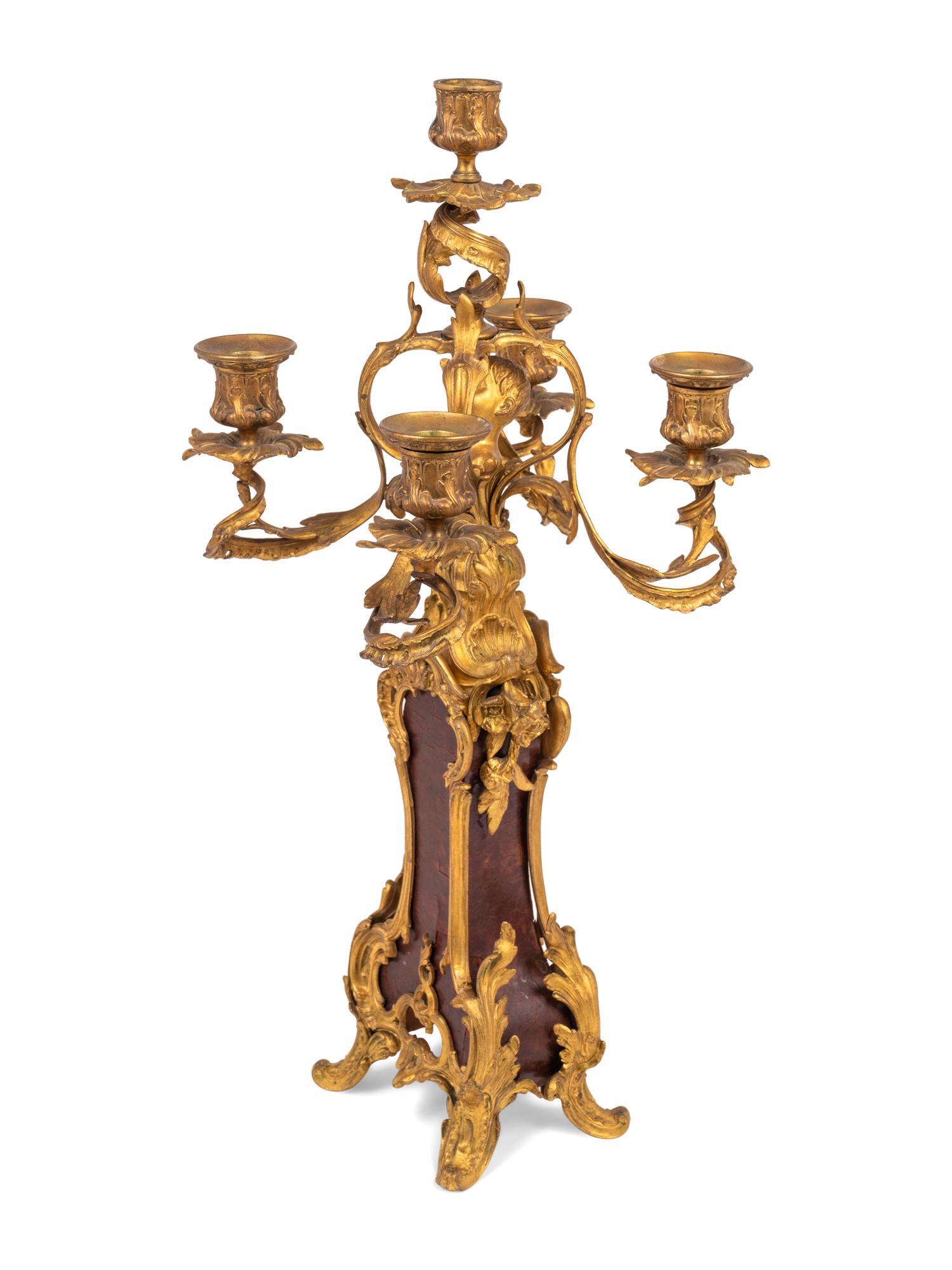 A Louis XV Style Gilt Metal Five-Light Candelabrum