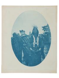 [NATIVE AMERICANS]. A group of 2 photographs of Native American subjects, incl. cyanotype and photograph of subjects in front of blanket.