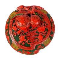 A Set of Chinese Export Carved Red Lacquer "Peach" Nesting Boxes and a Stand