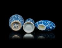 Three Chinese Blue and White Porcelain 'Lotus' Snuff Bottles