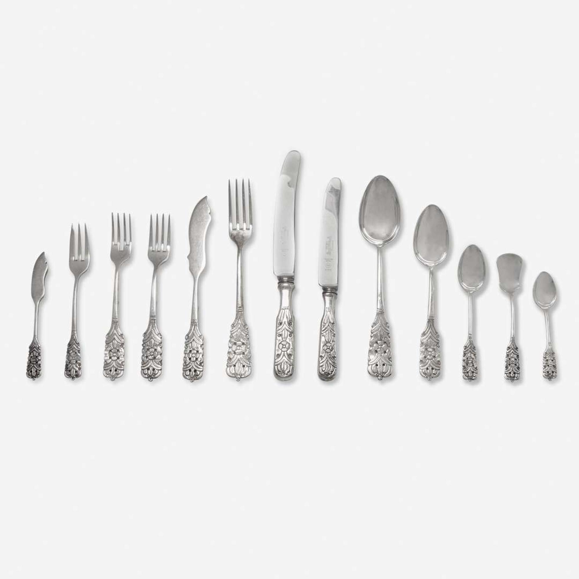 A Peruvian sterling silver flatware service for twelve Arias, 20th century