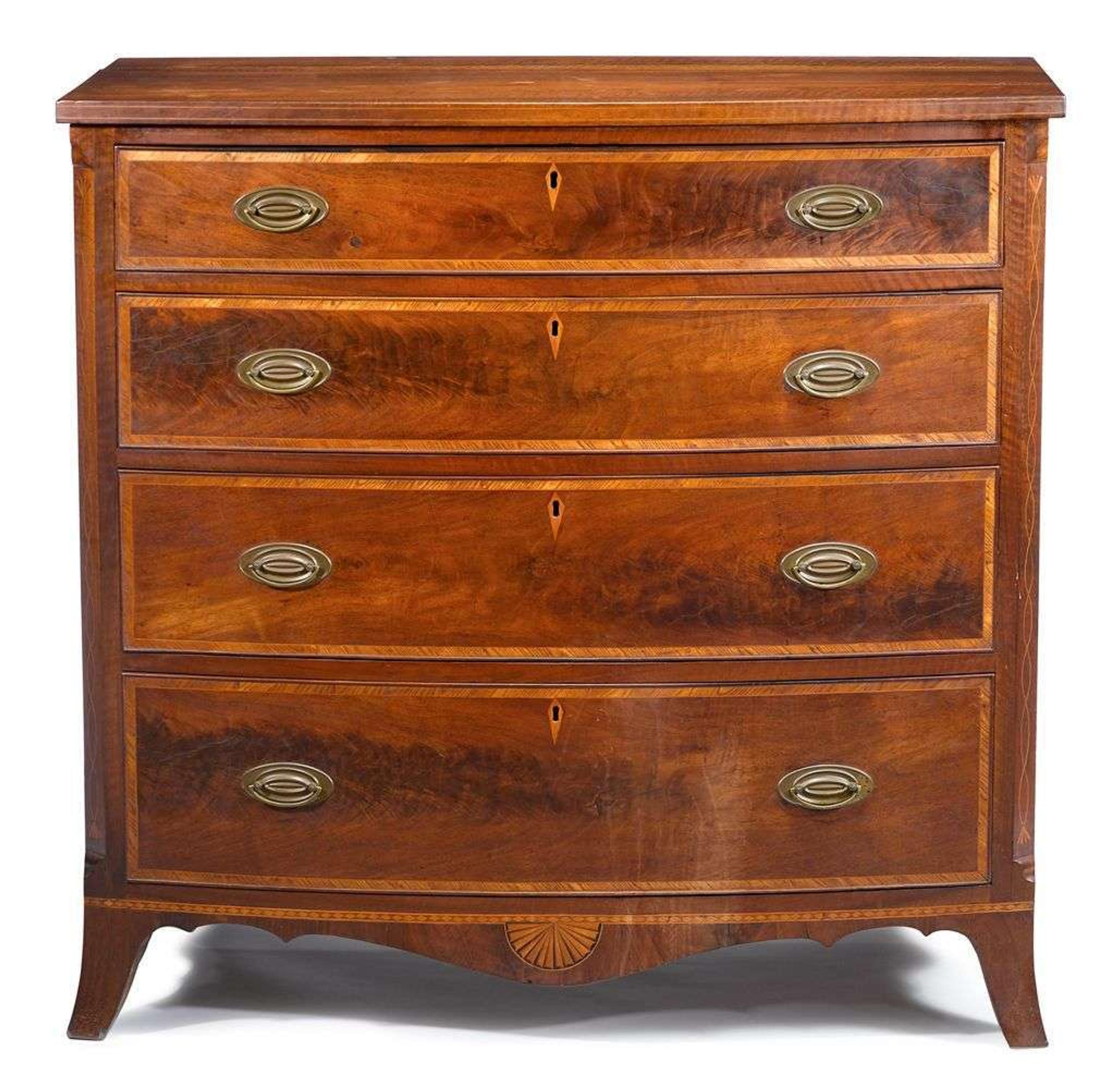 Federal inlaid mahogany four drawer chest maryland, circa 1800