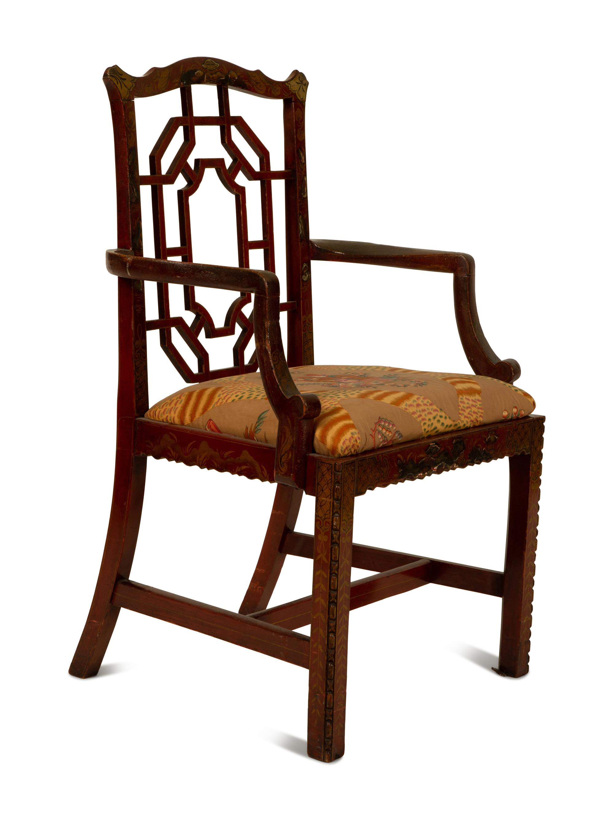 A Chinese Chippendale Style Painted Armchair — 19TH CENTURY