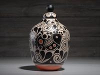 Lidded Pottery Jar, with Fish