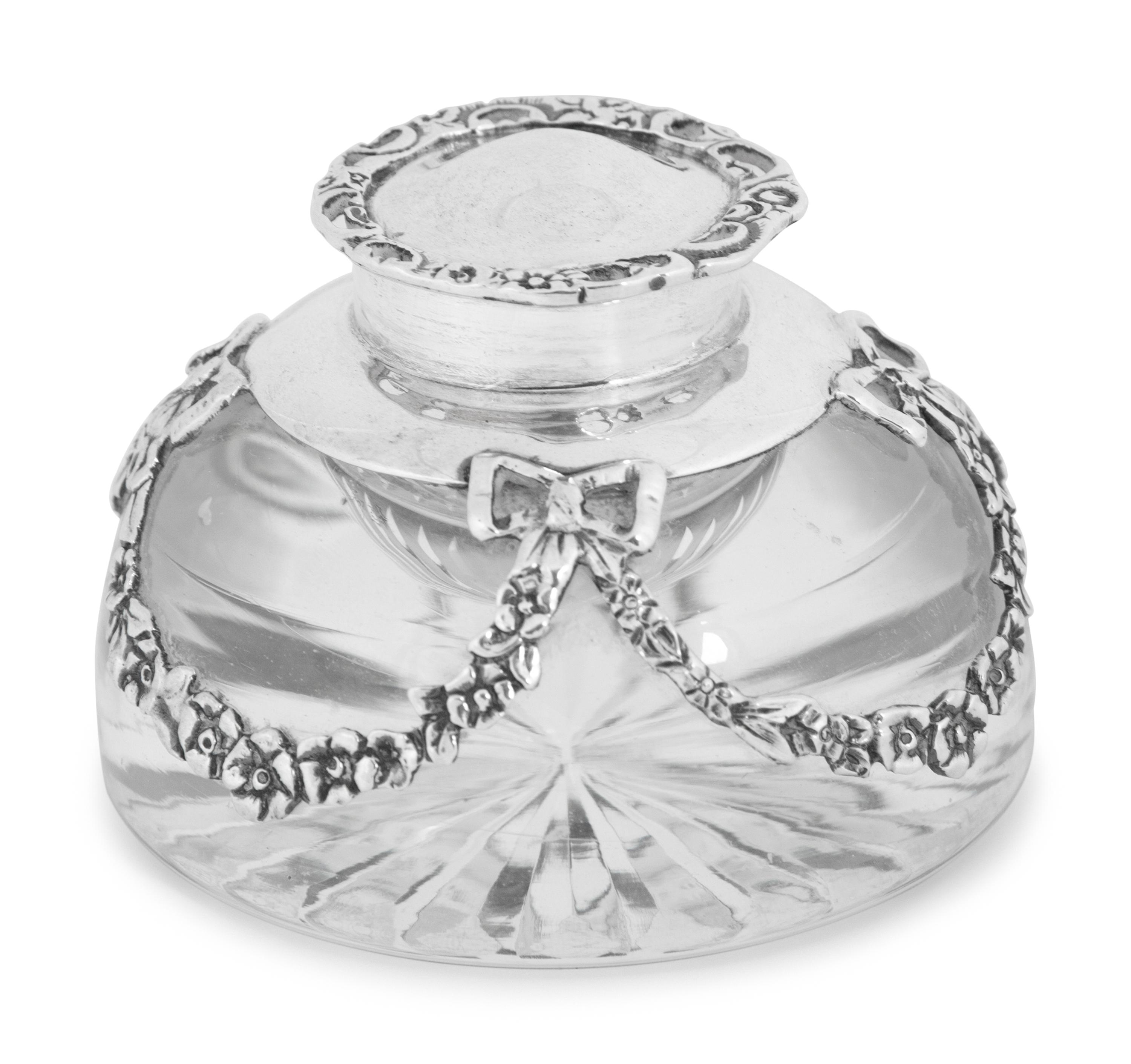 An English Silver Mounted Glass Inkwell