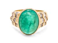 An 18 Karat Yellow Gold, Emerald and Diamond Ring,