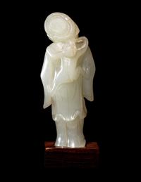 Two Carved Pale Celadon Jade Figures
