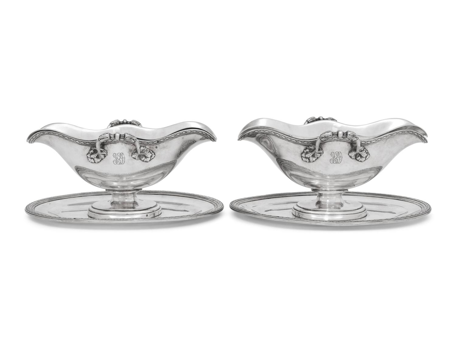 A Pair of French Silver Sauce Boats on Fixed Stands