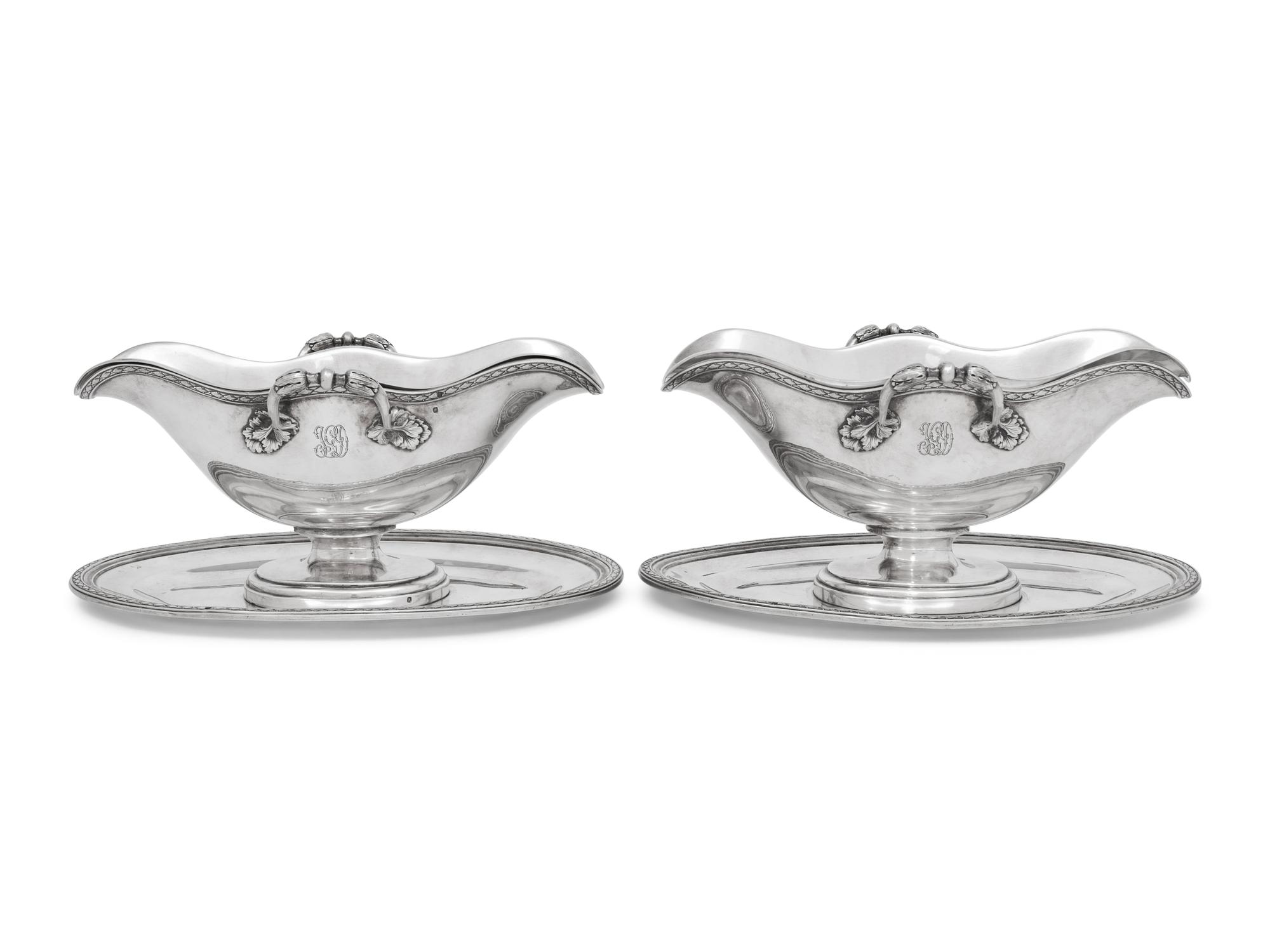 A Pair of French Silver Sauce Boats on Fixed Stands
