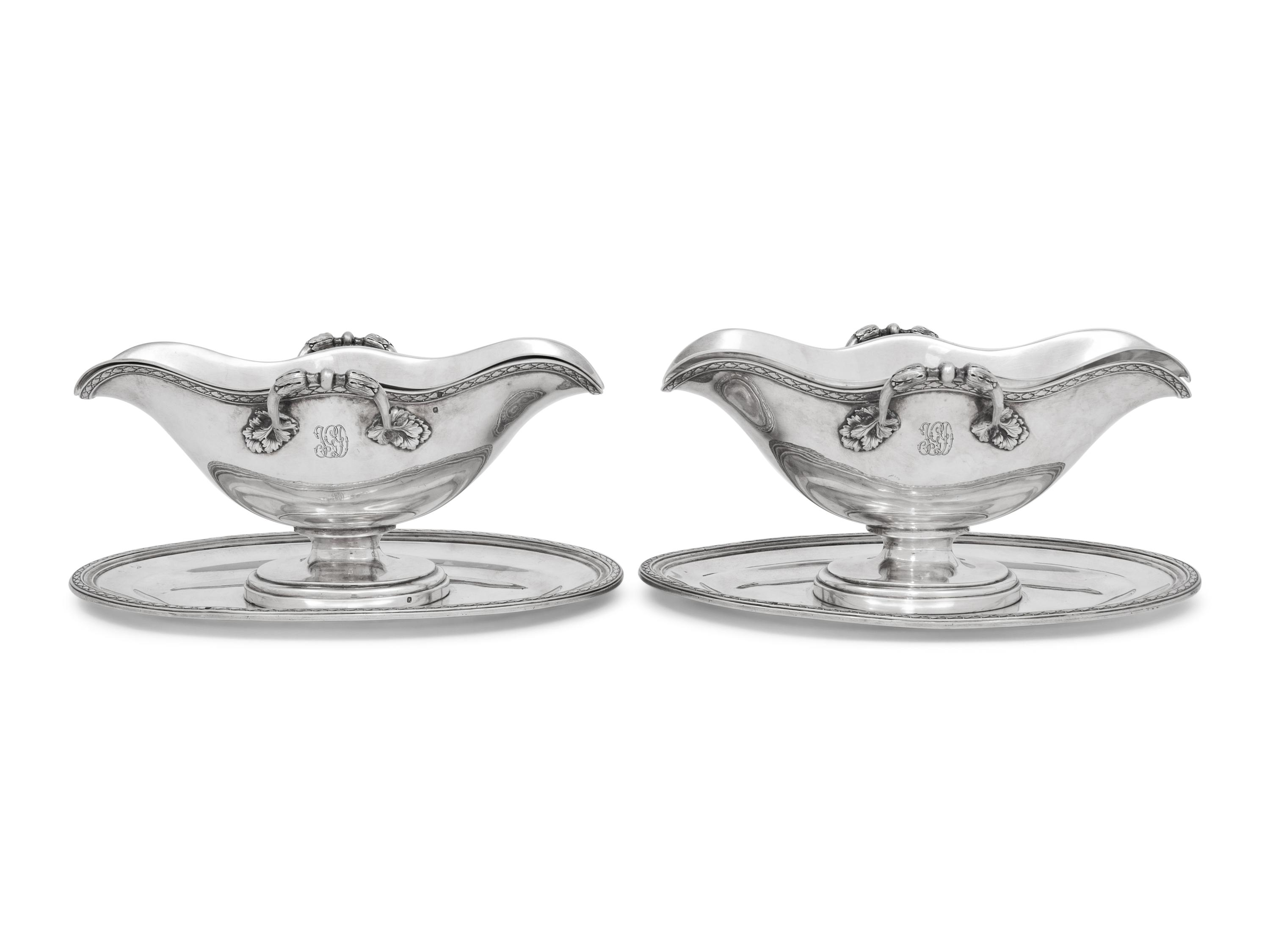 A Pair of French Silver Sauce Boats on Fixed Stands