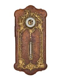 A French Gilt Metal and Leather Barometer and Thermometer