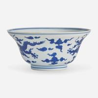 A Chinese blue and white porcelain "Dragons" ogee bowl 青花龙纹折腰盌 Qianlong six-character seal mark and of the period ????? ? ??
