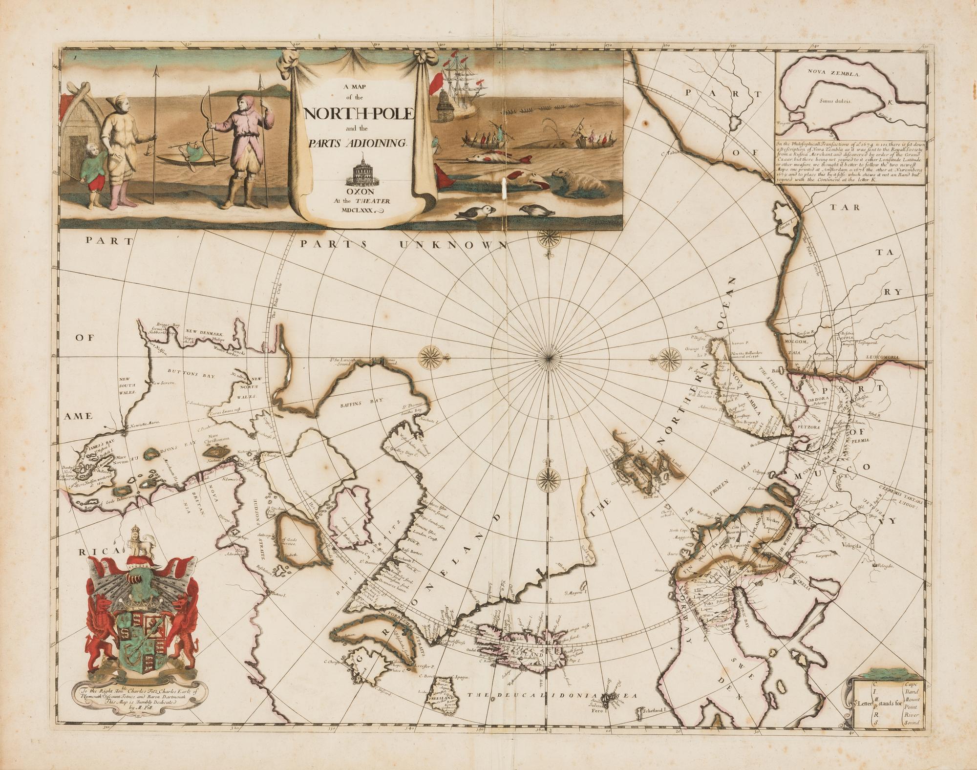 PITT, Moses (1654-1696). A Map of the North-Pole and the Parts Adjoining. Oxford, 1680 (or later).