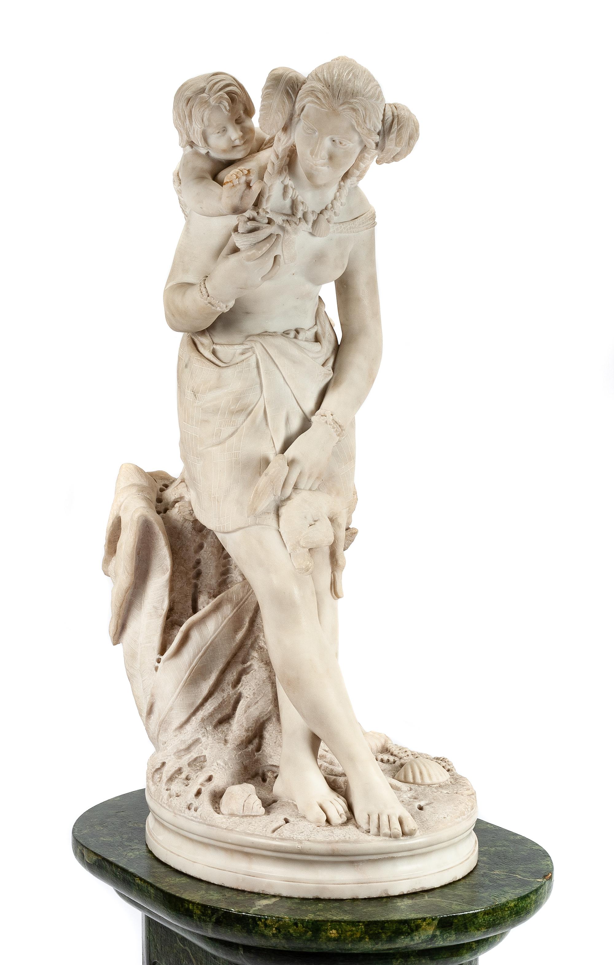 An Italian Marble Figural Group Height of marble 34 inches; height of pedestal 29 inches. — 19TH CENTURY